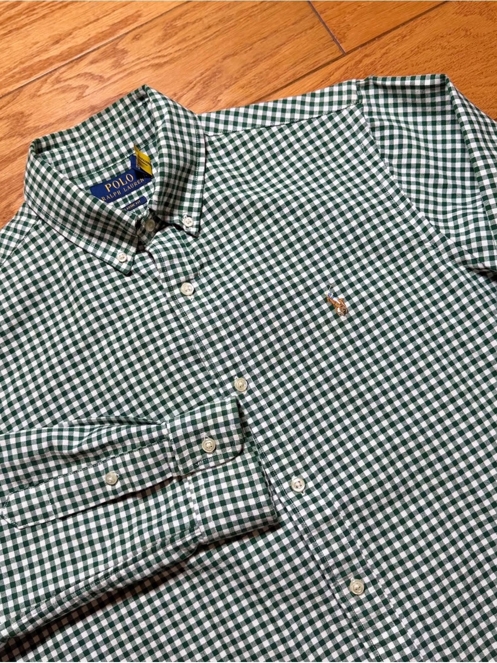 Polo Ralph Lauren Mens Shirt Medium Green Gingham Check Flesh Pony Button Down
